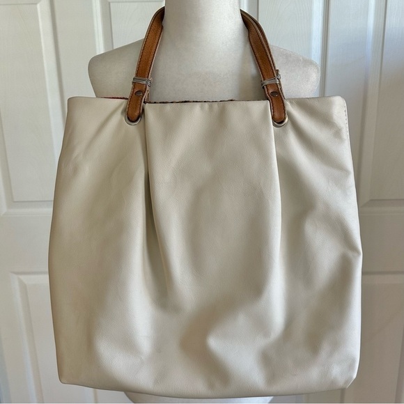 Vintage Handmade Off-white Ivory Leather Boho Tote Bag - Picture 2 of 7